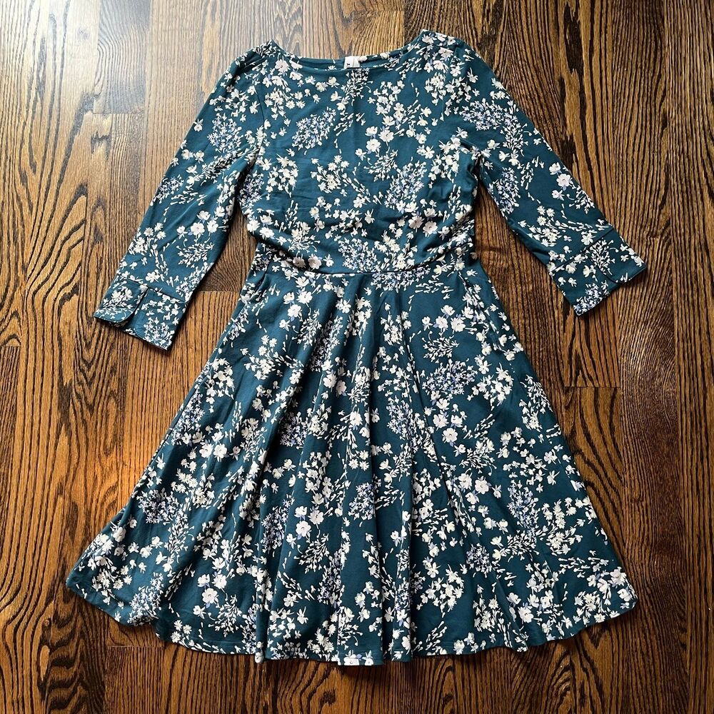 Pact Fit & Flare Tulip Dress Celestial Wildflower Floral Organic Cotton (Size S)